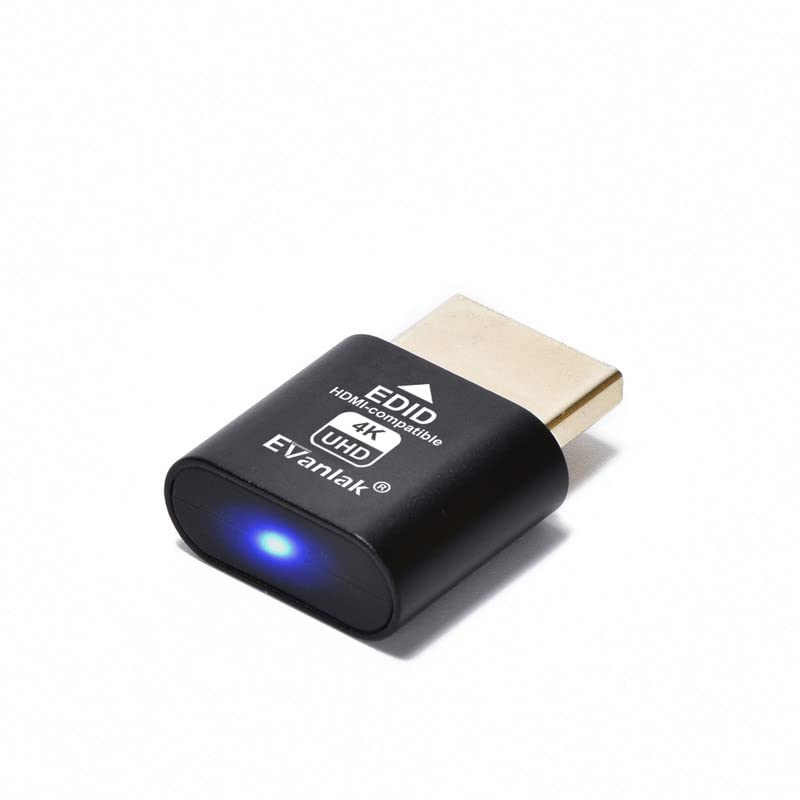 Evanlak Hdmi Dummy Plug Headless Ghost Display Emulator Premium Aluminum Pc(Fit Headless 3840X2160@60H New 3Rd) 1Pack